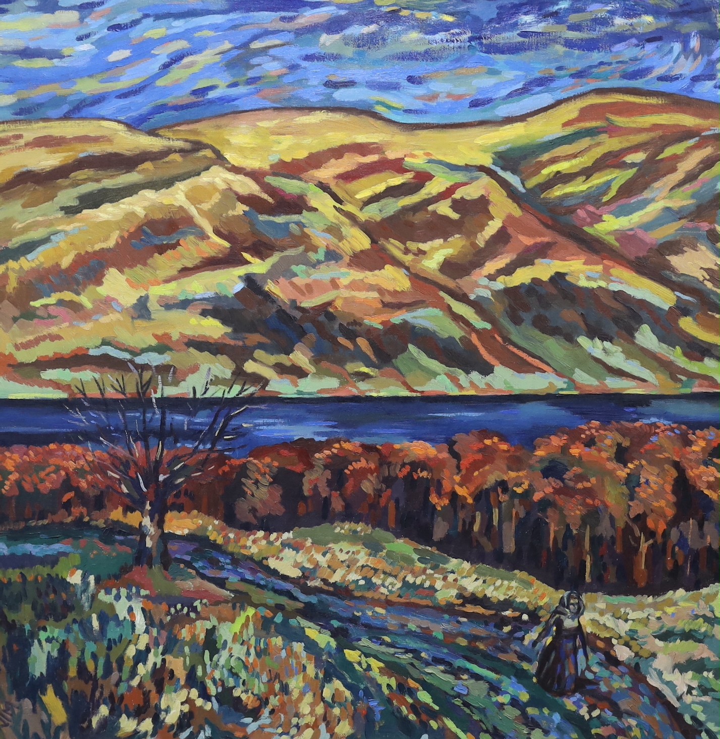 Jim McCluskey (Contemporary), oil on canvas, 'Highland Autumn II', signed, 92 x 92cm